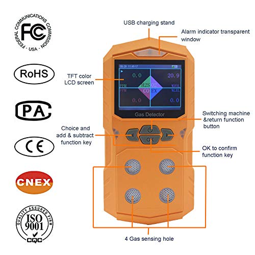 4 Gas Detector Portable Multi Gas Detector Monitor Color Display with Graphing Rechargeable Battery Sound Light Alarm 4 in 1 Gas Analyzer