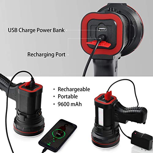 Rechargeable Spotlight Flashlight, SoupStall 6000 Lumens Large Handheld Flashlight, Super Bright Outdoor and Camping Searchlight with Floodlight and Foldable Tripod