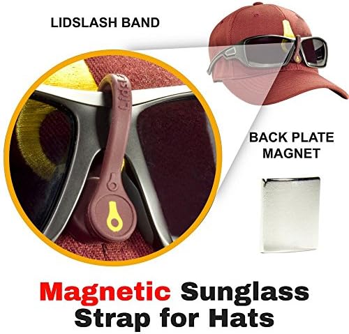 LidsLash Magnetic Sunglass Strap Eyewear Retainer for hats - Glasses strap is perfect for hunting, fishing, golf, or any outdoors activity. Keep sunglasses High and Tight on any hat brim - MRN / GLD