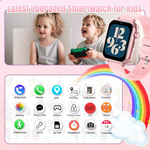 pmstuy 4G Smartwatch Children GPS Phone Watch Smartwatch Children WiFi Video Calling SOS Voice Chat Alarm Clock Games Waterproof Child Mobile Phone Gifts for Girl and Boy