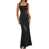 EYNMIN Summer Satin Long Formal Dress Square Neck Sleeveless Backless Bodycon Wedding Guest Dresses for Women 2025 Party