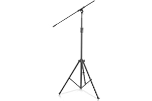 Pyle Heavy Duty Microphone Stand- Adjustable 51"- 78", Telescoping Boom Arm 29.5", Steel Tripod Base, Universal 5/8" Adapter,