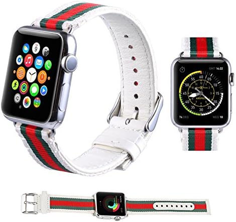 Apple Watch Nylon Band,Woven Nylon with Genuine Leather Replacement Wrist Strap with adapter for Apple Iwatch Nike Sport Edition Series 1 Series 2 Series 3 (white 38mm)