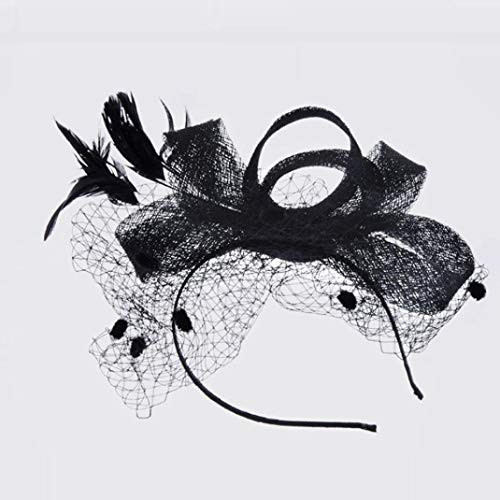 Fascinators for Women,Fashion Women Fascinator Penny Mesh Hat Ribbons and Feathers Wedding Party Hat (One Size, Black)