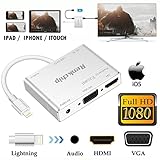 Lightning to HDMI VGA Audio Adapter Converter cable,3 in 1 Plug and Play Lightning Digital AV Adapter to 1080P HDTV Projector Monitor Compatible with iPhone/iPad (lightning to vga hdmi adapter)