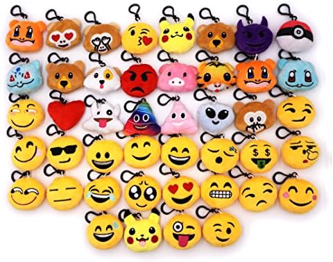 Emoji Keychain – Mini Cute Emoji Keychain for Party Decoration, Emoticon Backpack Clips, Goodie Bag Stuffers Cotton Fillers Novelty Gifts Plush Toys Prizes for Kids (44)