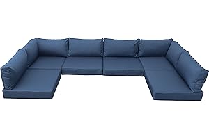 Valita Outdoor Furniture Replacement Cushions, Fits 6-seat Sectional Rattan Conversation Set, 14 Piece Patio Water-Resistant Replacement Sofa Cushions, Liner&Cover (Navy Blue)