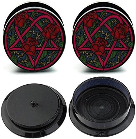 Caspian Jewelry Ear Stretching Plugs 1 Pair Rose Heartagram Ear Gauges Plugs (1")