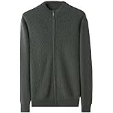Men's 100 Percent Cashmere Zipper Cardigan Casual Long Sleeve Ribbed Knitted Sweater