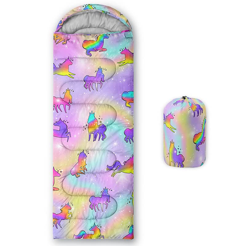 HOSIMA Sleeping Bags for Boys Girls Kids,Unicorn Printed Lightweight Warm Portable Outdoor Indoor Waterproof Cold Resistant Sleeping Bag for Camping Hiking (Unicorn1)