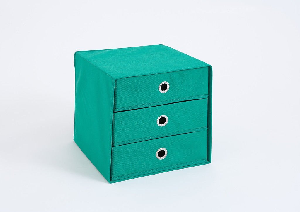 Kiste Folding Canvas Storage Box Unit With 3 Drawers In Green
