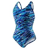 Speedo Womens Athletic Modest Coverage One Piece Swimsuit (6, Blue/Purple/Black Space Dye)