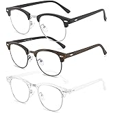 SOAR&EAGLE 3 Pack Blue Light Blocking Glasses,Computer Gaming Glasses,Retro Semi Rimless UV400 Clear Lens Computer Eyewear For Men/Women (Sand black silver/Wood grain gun/Crystal silver)