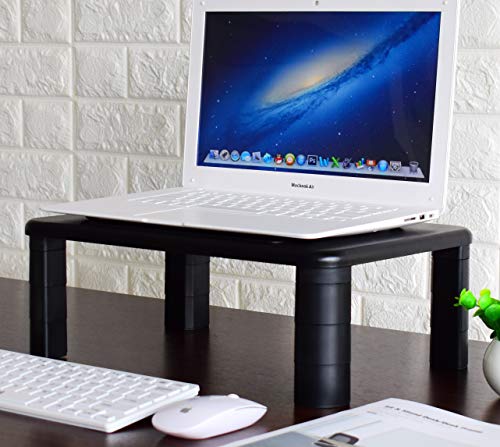 2-Pack Adjustable Monitor Stand with Storage Organization. Sturdy, Durable, No-Vibration Support. Convenient Slots for Tablet or Phone & Cables. Perfect Riser for Laptop, Printer. Stylish Black