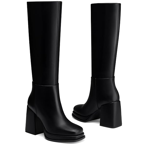 CELLENZ WOMEN KNEE HIGH BOOTS: FASHION CHUNKY HEEL BOOTS – PLATFORM WIDE CALF TALL BOOT WOMENS – BLACK LEATHER FALL KNEE HIGH BOOT OFFICE SIZE 6.5