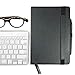 RICCO BELLO Primo Ruled Hardcover Journal Notebook – Vegan Friendly Faux Leather, Elastic Band Closure, Pen Loop, Bookmark, Storage Pocket, Thick Paper - 5.7 x 8.4 inches (Black)