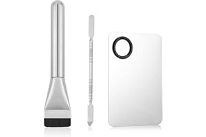 EXEXIUO 3Pcs Makeup Mixing Palette Kit Including Foundation Spatula, Makeup Palette Tray, and Brushes for Women, Girl Korean Cosmetic Spatula Tool(Metal)