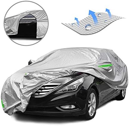 Tecoom LSD01 Breathable Material Door Shape Zipper Design Waterproof UV-Proof Windproof Car Cover with Storage and Lock for All Weather Indoor Outdoor Fit 160-172 inches Hatchback