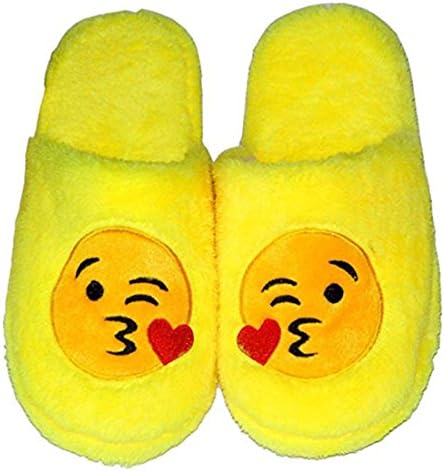 SaikerMan Unisex Emoji Warm Soft Cute Shoes Indoor Household Slippers (S - Size 38-39 / 6-6.5 B(M) US, (Yellow) KISS)