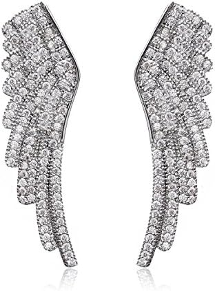 HONGYE JEWELRY Plated Silver Cubic Zirconia Angel Wing Stud Earrings For Womens Girls