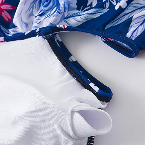 Maternity Bikinis Tankini Floral Flouncing Swimsuit One Piece Beachwear Blue with White Flower L - Thumbnail 5