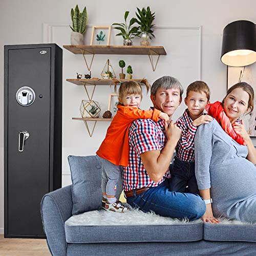 Moutec Electronic Rifle Safe, Quick Access 5-Gun Large Metal Rifle Gun Security Cabinet (with/Without Scope) with Separate Pistol/Handgun Lock Box (Electronic Black)