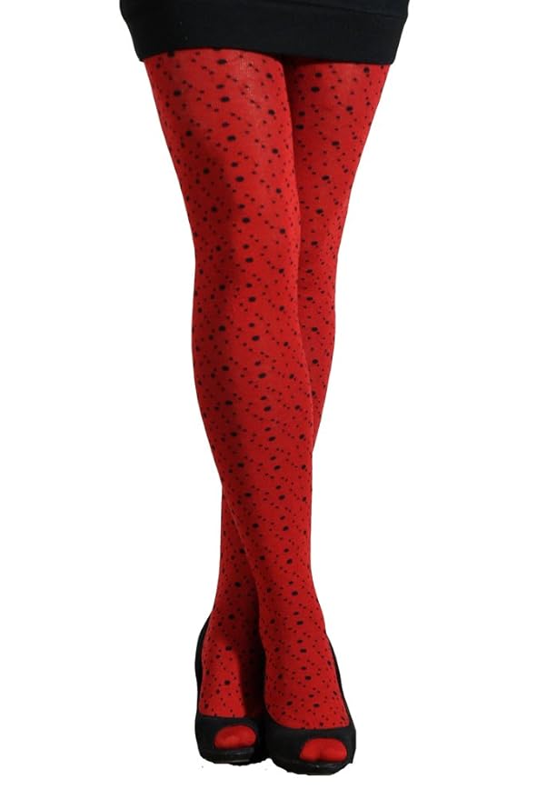 CRÖNERT edle Damen Strumpfhose, Strickstrumpfhose kleine Punkte- Firmament rot