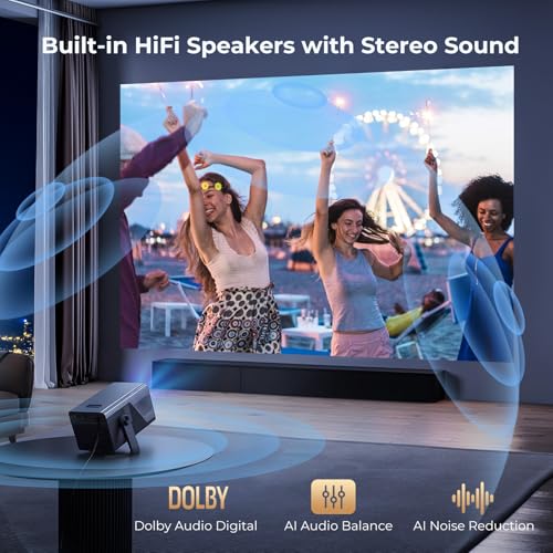 [2000 ANSI Lumens] Native 1080P Smart Outdoor Video Projector 4K 8K, Android 14 Projecteur Exterieur with HiFi Sound, Auto Focus & Keystone, WiFi 6 Bluetooth Home Theater for iPhone/Netflix X7