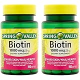 Spring Valley Biotin 1000 Mcg 300 Softgels for Healthy Skin, Hair and Nails (2 Bottles of 150 Softgels each)