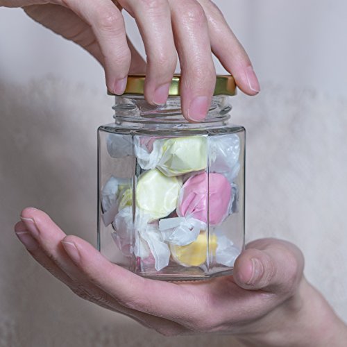 Hexagon Glass Jars by Nellam - 6oz, 12 Pack with 24 Chalk Sticker Labels and Chalk Pen - DIY Jars for Canning, Party and Wedding Favors, Jams, Sauces, Herbs, Spices. (Gold Lid - 12 Pcs) - Thumbnail 2