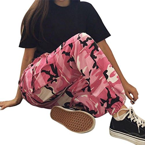 kaifongfu Women Trousers,Sports Trousers Camo Cargo Pants Outdoor Casual Camouflage Jeans for Women (S, Pink)