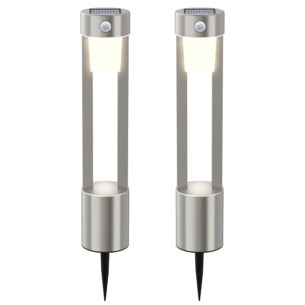 SOLAR BOLLARD LIGHTS OUTDOOR STAINLESS STEEL PATHLIGHT 2PACK