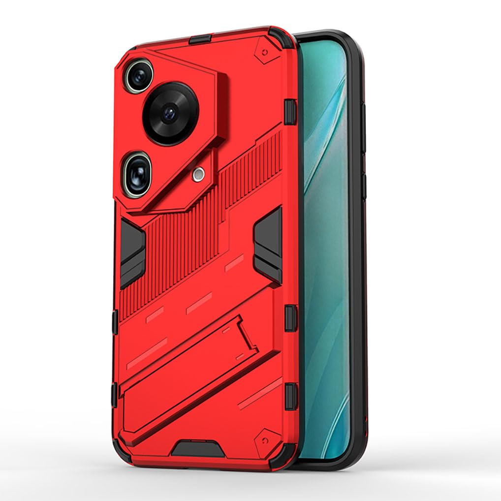 SEAHAI Case for HUAWEI Pura 70 Ultra, Ultra-thin Protective Silicone TPU Shockproof Hybrid Hard PC Back Phone Cover, with Foldable Hidden Form Bracket, Red