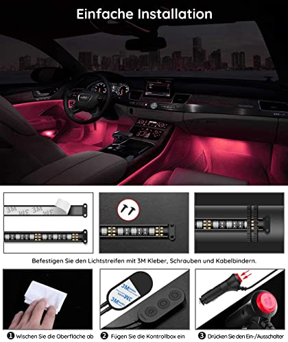 Govee LED Interior Lighting Car, 4 Pieces, 48 Strip, Upgrade Two-Line Design, Waterproof Lighting App Controllable Multicoloured Music with Cigarette Lighter, 12 V | 16M DIY-Farben, 4pcs 48 Strip Zigarettenanzünder mit Speicherfunktion, Wasserdichte, Kurzschlussschutz, SUV & Limousine, 12V