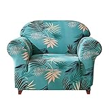 Subrtex Spandex Slipcover Printed High Stretch Washable Couch Cover 1 Piece Furniture Protector (Aqua Printed,Chair)