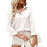 Eabel.C Women's Satin Silk V Neck Button Down Shirts Long Sleeve Casual Business Shirt Dress Blouses