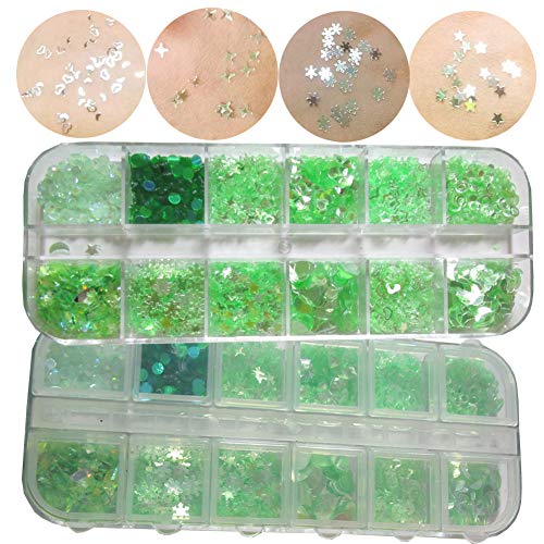 Holographic Nail Sequins Star Leaf Iridescent Nail Glitters Flakes Resin Nail Art Decorations Chunky Glitter Flower Stickers Decals for Nail Art & Crafts (SET015A) - Thumbnail 3