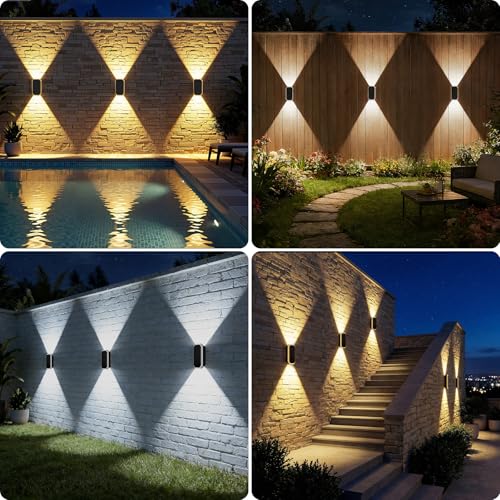 Outdoor Solar Wall Lights, 3 Colour Temperatures Outdoor Solar Lights IP65 Waterproof Outdoor Solar Lamps 1200 mAH Battery for Patio, Porch, Pool, Balcony Decoration (8 Pieces)
