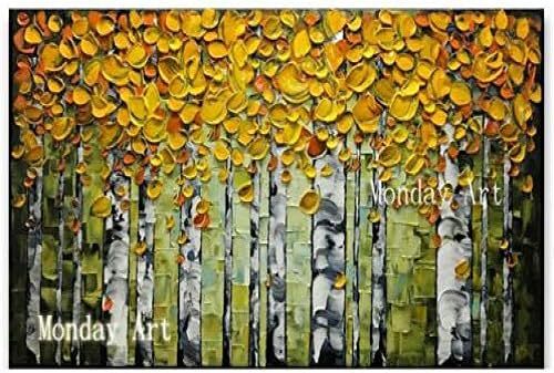 Sansnmi Pure Handmade 3d Textured Birch Trees Canvas Painting Wall