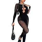 WEICHUJIAN Women's Sexy Long Sleeve Bodycon Romper Hollow Jumpsuit See Through Sheer Mesh One Shoulder Party