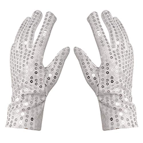 Honbay Silver Sparkling Sequin Gloves Michael Jackson Costume Gloves (Child Size)