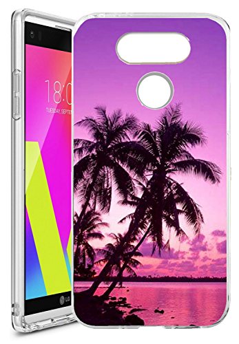 [TeleSkins] - Plastic Clear Case For LG V20 - Tropical Palm Trees Sunset Beach - Ultra Durable Slim Fit, Protective Plastic Designer Snap On Back Case / Cover