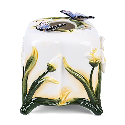 FORLONG FL9002 Ceramic Facial Tissue Dispenser Box Paper Dispenser Box Tissue Holder for Bathroom Vanity-Orchid