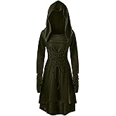FSUJWOA Womens Renaissance Costumes Halloween Costume for Womens Medieval Vintage Hooded Costume High Low Pullover Dress