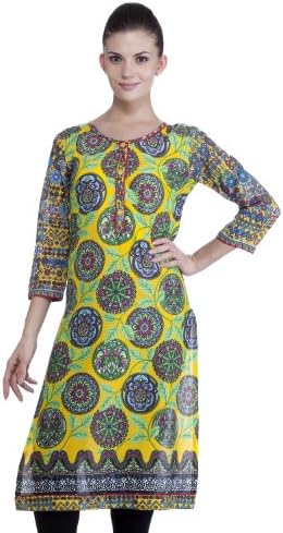 MB Womens Ethnic Leaf Printed Kurta Tunic YELLOW 36