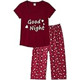 HONG HUI Women's Capri Pajama Sets Plus Size Sleepwear Top with Capri Pants 2 Piece Sleep Set