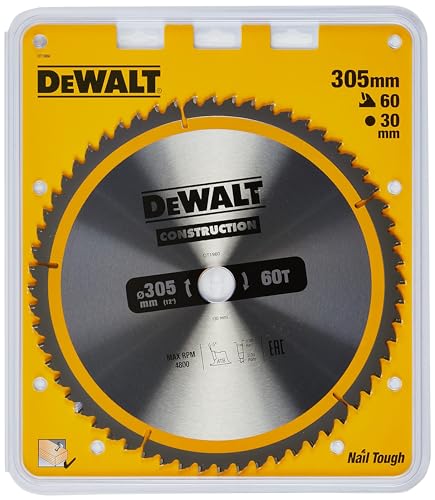 Dewalt Construction Bau-Kreissägeblatt DT1960 (für Verwendung in Stationärsägen, ø: 305 mm Bohrung: 30 mm, 60 Zähne, Wechselzahn-Geometrie, zum univer