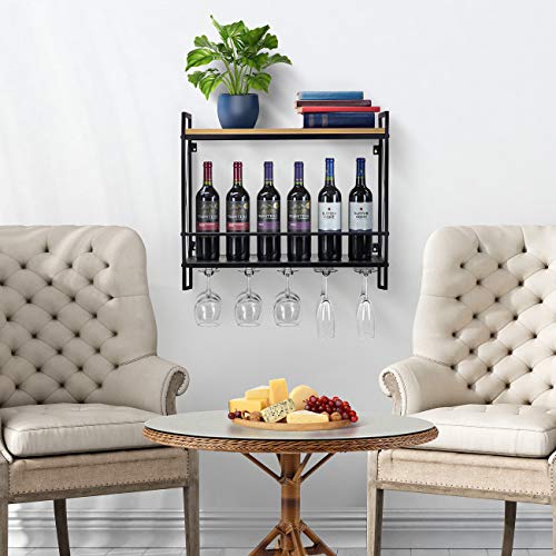Sorbus Wine Bottle Stemware Glass Rack, Industrial 2Tier Wood Shelf