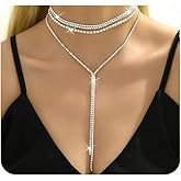 FUTIMELY Boho Layered Rhinestone Necklaces for Women Long Pendant Y-Necklaces Crystal Choker Chain Statement Necklaces Wedding Bridal Jewerly