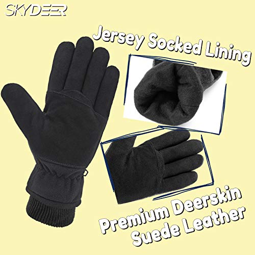SKYDEER Men's and Women's Pro Warm Deerskin Suede Leather Winter Gloves Gifts for Driving Running Cycling Skiing Work(SD8661KW/M)